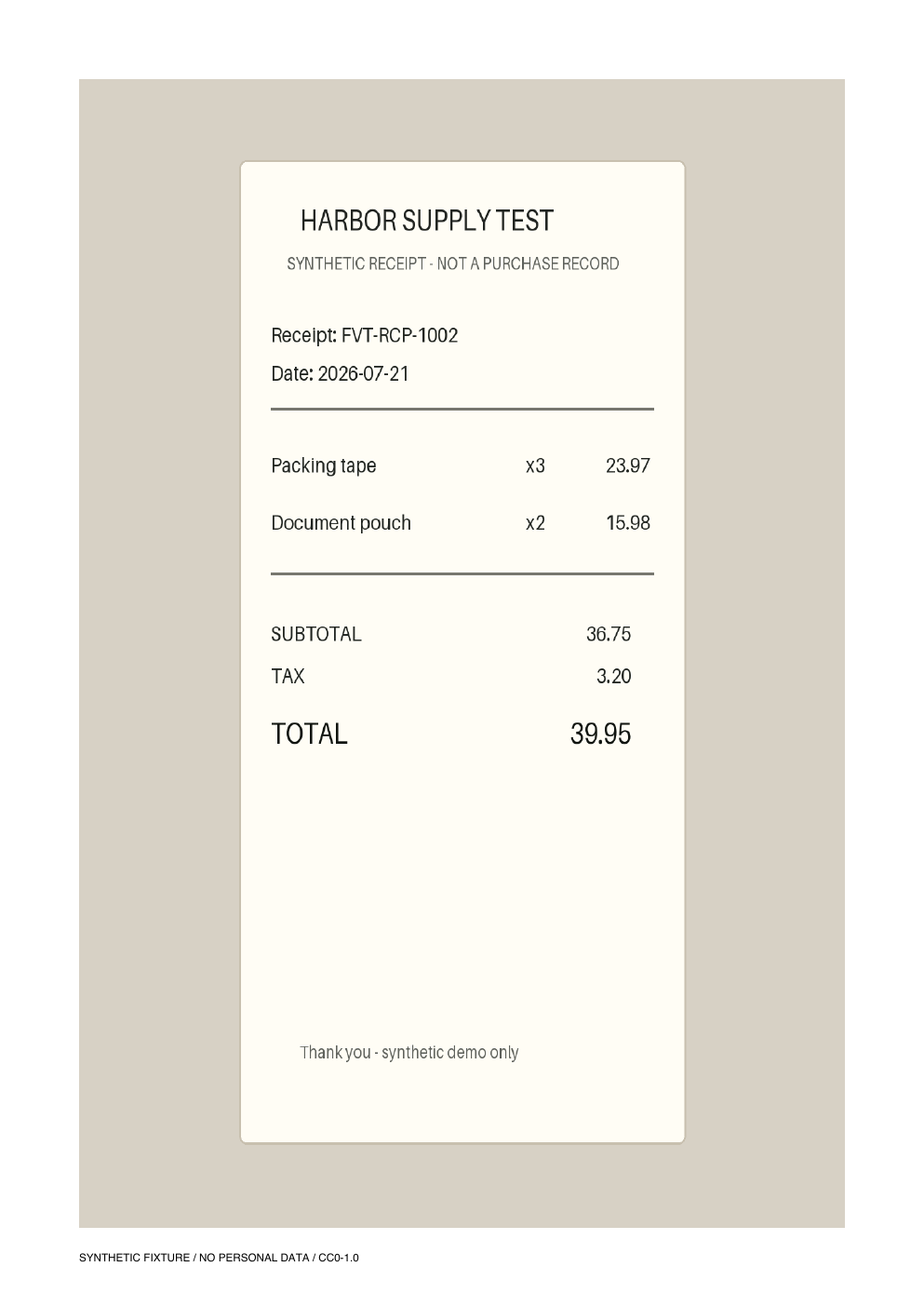 Second synthetic retail receipt page